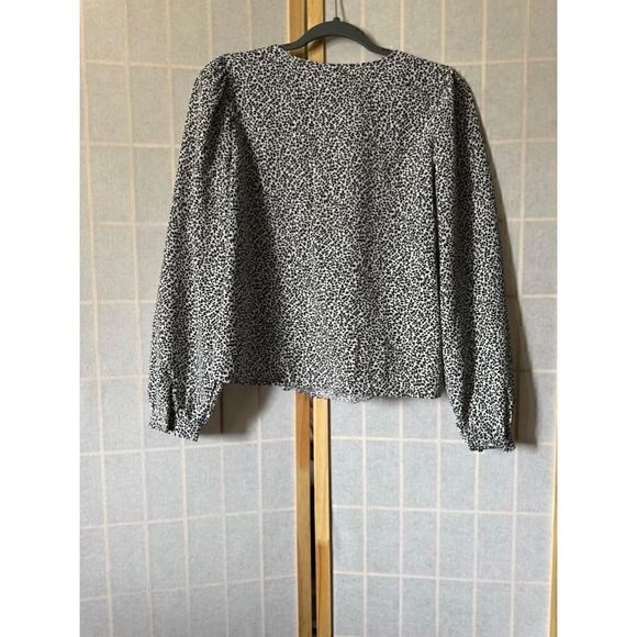 A NEW DAY Blouse Breathable Wrap-Front Floral Pattern Long Sleeves Black/White S - Picture 4 of 7